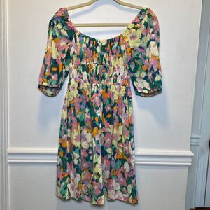 Y2K Boho Cottagecore Feminine Pastel Floral GAP Puff Sleeve Smocked Dress NWT XS